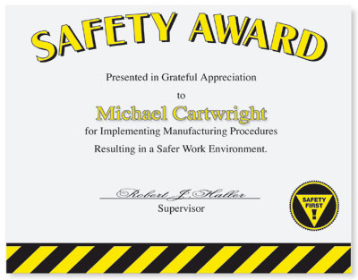 Safety Award Certificate Template